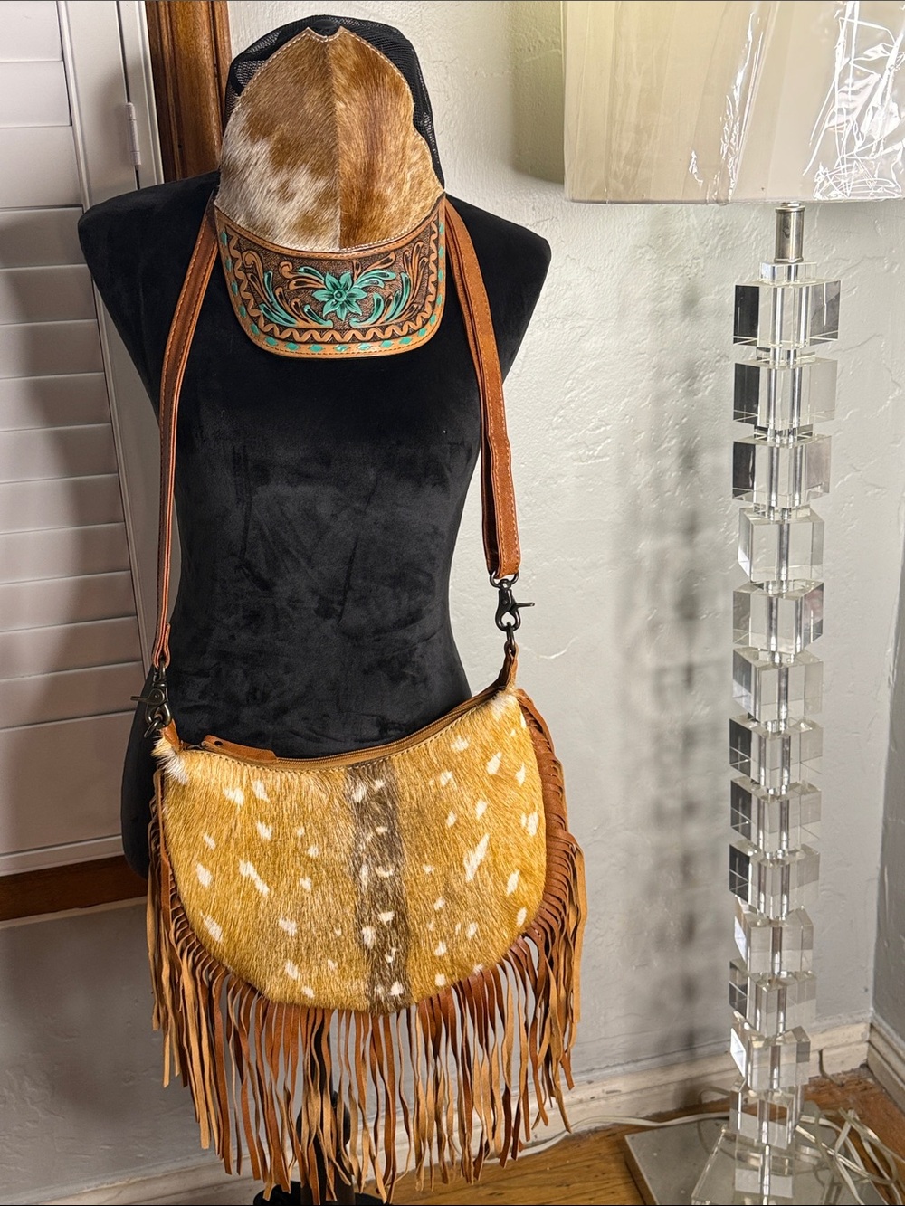 American Darling Fringe Cowhide Shoulder Bag in Brown and Cream